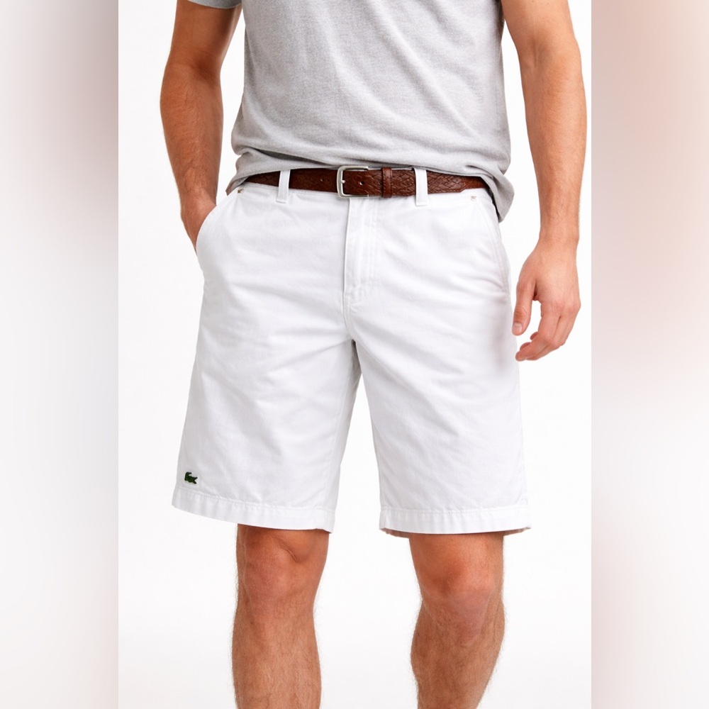 Lacoste White Chino Shorts Mens 30 Cotton Twill Classic Fit Preppy - Picture 3 of 11